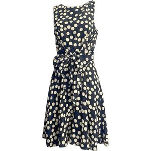 Geary Roark Vintage Polka Dot Fit and Flare Dress Navy Blue‎ Cream Bow Size 4